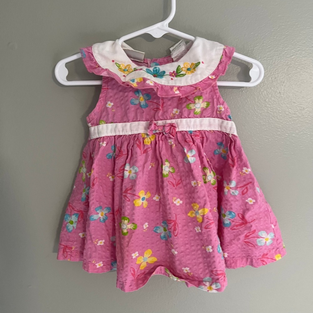 Vintage Baby Togs Pink Seersucker Dress 3-6M Peter Pan Collar